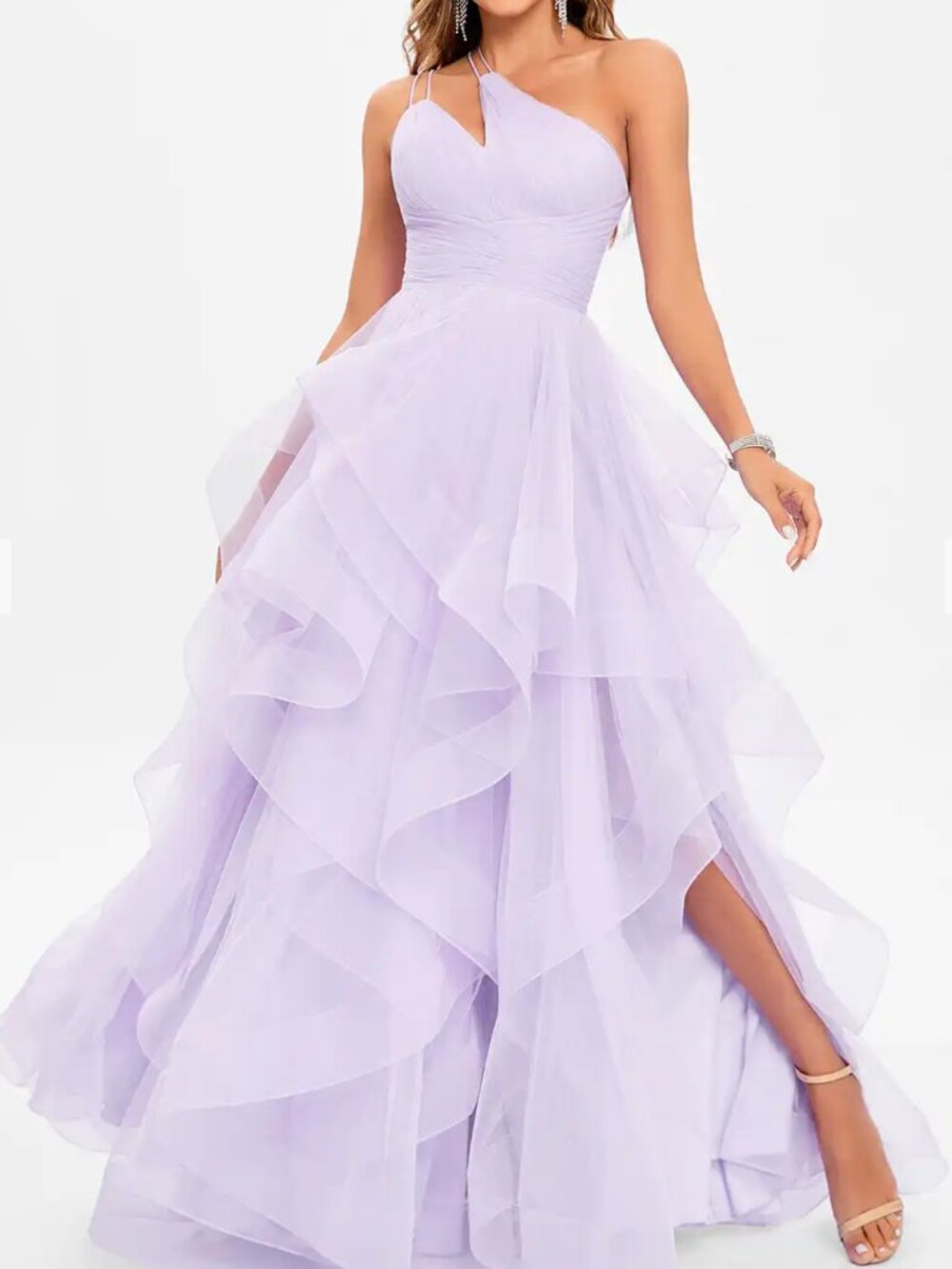 JJ's House Enza One Shoulder Tulle Prom Dress Lilac Purple Voluminous Formal